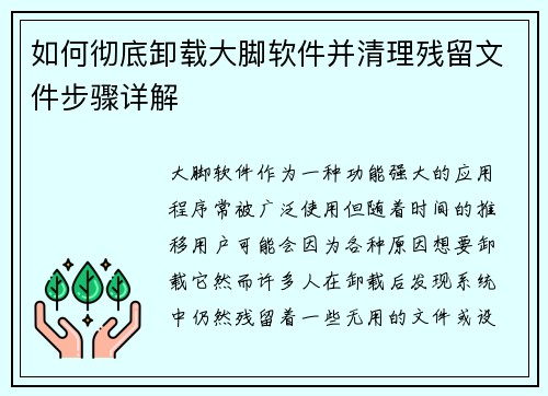 如何彻底卸载大脚软件并清理残留文件步骤详解